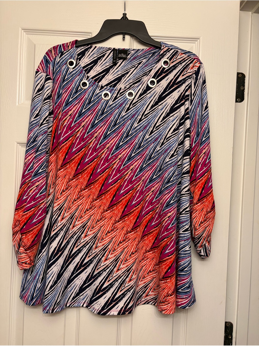 New: New Directions Women's Multicolor Patterned Grommet Neck Top